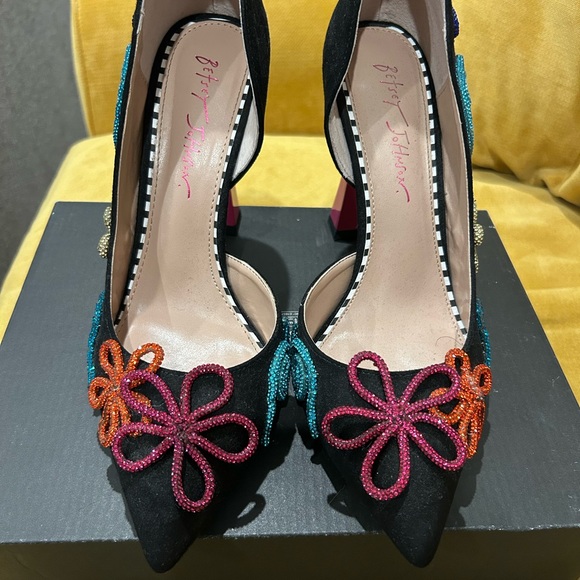 Betsey Johnson Black Heels with Multicolor Embellishments - Picture 2 of 8